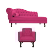 Kit Diva Recamier Juliana 120cm Lado Direito e 1 Poltrona Classic Suede Pink - Amarena Móveis