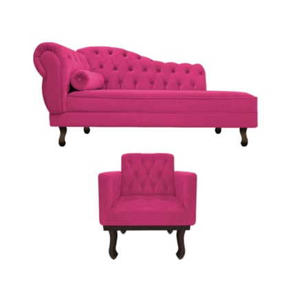 Kit Diva Recamier Juliana 120cm Lado Direito e 1 Poltrona Classic Suede Pink - Amarena Móveis