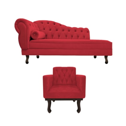 Kit Diva Recamier Juliana 120cm Lado Direito e 1 Poltrona Classic Suede Vermelho - Amarena Móveis