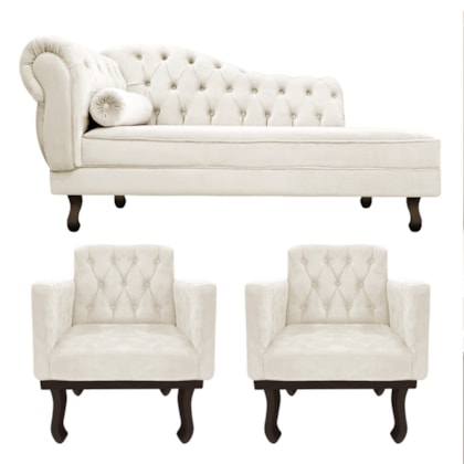 Kit Diva Recamier Juliana 120cm Lado Direito e 2 Poltronas Classic Corano Bege - Amarena Móveis