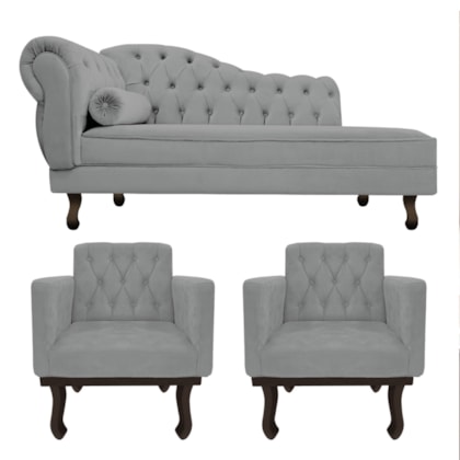Kit Diva Recamier Juliana 120cm Lado Direito e 2 Poltronas Classic Corano Cinza - Amarena Móveis