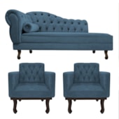 Kit Diva Recamier Juliana 120cm Lado Direito e 2 Poltronas Classic Linho Azul Royal - Amarena Móveis