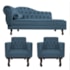 Kit Diva Recamier Juliana 120cm Lado Direito e 2 Poltronas Classic Linho Azul Royal - Amarena Móveis