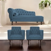 Kit Diva Recamier Juliana 120cm Lado Direito e 2 Poltronas Classic Linho Azul Royal - Amarena Móveis
