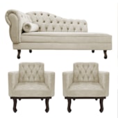 Kit Diva Recamier Juliana 120cm Lado Direito e 2 Poltronas Classic Linho Bege