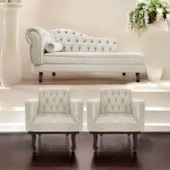 Kit Diva Recamier Juliana 120cm Lado Direito e 2 Poltronas Classic Linho Bege