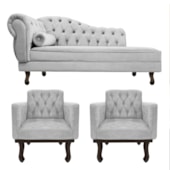 Kit Diva Recamier Juliana 120cm Lado Direito e 2 Poltronas Classic Linho Cinza Claro - Amarena Móveis