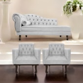 Kit Diva Recamier Juliana 120cm Lado Direito e 2 Poltronas Classic Linho Cinza Claro - Amarena Móveis