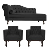 Kit Diva Recamier Juliana 120cm Lado Direito e 2 Poltronas Classic Linho Cinza Escuro - Amarena Móveis