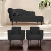 Kit Diva Recamier Juliana 120cm Lado Direito e 2 Poltronas Classic Linho Cinza Escuro - Amarena Móveis