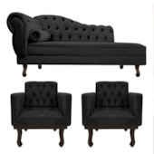 Kit Diva Recamier Juliana 120cm Lado Direito e 2 Poltronas Classic Linho Preto - Amarena Móveis