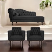 Kit Diva Recamier Juliana 120cm Lado Direito e 2 Poltronas Classic Linho Preto - Amarena Móveis