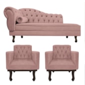Kit Diva Recamier Juliana 120cm Lado Direito e 2 Poltronas Classic Linho Rose - Amarena Móveis