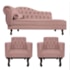 Kit Diva Recamier Juliana 120cm Lado Direito e 2 Poltronas Classic Linho Rose - Amarena Móveis