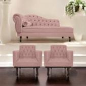 Kit Diva Recamier Juliana 120cm Lado Direito e 2 Poltronas Classic Linho Rose - Amarena Móveis