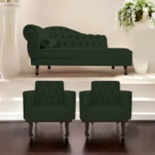 Kit Diva Recamier Juliana 120cm Lado Direito e 2 Poltronas Classic Linho Verde - Amarena Móveis