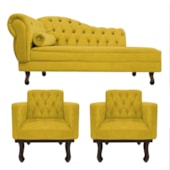 Kit Diva Recamier Juliana 120cm Lado Direito e 2 Poltronas Classic Suede Amarelo - Amarena Móveis