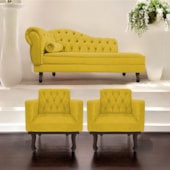 Kit Diva Recamier Juliana 120cm Lado Direito e 2 Poltronas Classic Suede Amarelo - Amarena Móveis