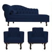 Kit Diva Recamier Juliana 120cm Lado Direito e 2 Poltronas Classic Suede Azul Marinho - Amarena Móveis