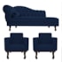 Kit Diva Recamier Juliana 120cm Lado Direito e 2 Poltronas Classic Suede Azul Marinho - Amarena Móveis