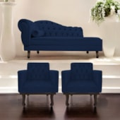 Kit Diva Recamier Juliana 120cm Lado Direito e 2 Poltronas Classic Suede Azul Marinho - Amarena Móveis