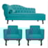 Kit Diva Recamier Juliana 120cm Lado Direito e 2 Poltronas Classic Suede Azul Turquesa - Amarena Móveis