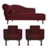 Kit Diva Recamier Juliana 120cm Lado Direito e 2 Poltronas Classic Suede Bordo