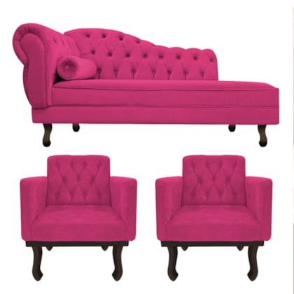 Kit Diva Recamier Juliana 120cm Lado Direito e 2 Poltronas Classic Suede Pink - Amarena Móveis