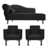 Kit Diva Recamier Juliana 120cm Lado Direito e 2 Poltronas Classic Suede Preto - Amarena Móveis