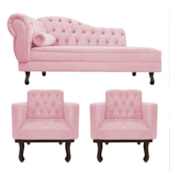 Kit Diva Recamier Juliana 120cm Lado Direito e 2 Poltronas Classic Suede Rosa Bebe - Amarena Móveis