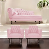 Kit Diva Recamier Juliana 120cm Lado Direito e 2 Poltronas Classic Suede Rosa Bebe - Amarena Móveis