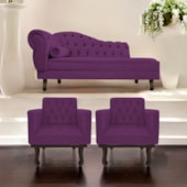 Kit Diva Recamier Juliana 120cm Lado Direito e 2 Poltronas Classic Suede Roxo - Amarena Móveis