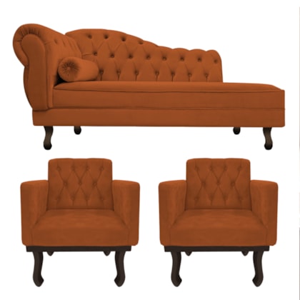 Kit Diva Recamier Juliana 120cm Lado Direito e 2 Poltronas Classic Suede Terracota - Amarena Móveis