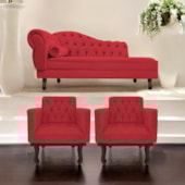 Kit Diva Recamier Juliana 120cm Lado Direito e 2 Poltronas Classic Suede Vermelho - Amarena Móveis