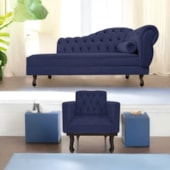 Kit Diva Recamier Juliana 120cm Lado Esquerdo e 01 Poltrona Classic Corano Azul Marinho - Amarena Móveis