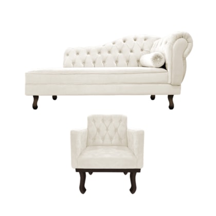 Kit Diva Recamier Juliana 120cm Lado Esquerdo e 01 Poltrona Classic Corano Bege - Amarena Móveis