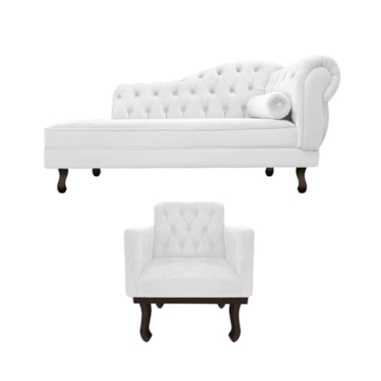 Kit Diva Recamier Juliana 120cm Lado Esquerdo e 01 Poltrona Classic Corano Branco - Amarena Móveis
