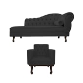 Kit Diva Recamier Juliana 120cm Lado Esquerdo e 01 Poltrona Classic Corano Preto - Amarena Móveis