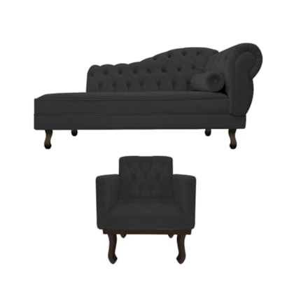 Kit Diva Recamier Juliana 120cm Lado Esquerdo e 01 Poltrona Classic Corano Preto - Amarena Móveis