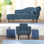 Kit Diva Recamier Juliana 120cm Lado Esquerdo e 1 Poltrona Classic Linho Azul Royal - Amarena Móveis