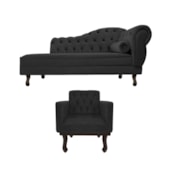 Kit Diva Recamier Juliana 120cm Lado Esquerdo e 1 Poltrona Classic Linho Cinza Escuro - Amarena Móveis
