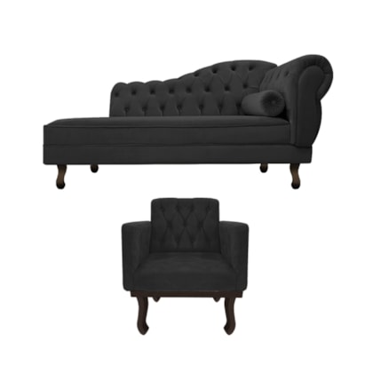 Kit Diva Recamier Juliana 120cm Lado Esquerdo e 1 Poltrona Classic Linho Cinza Escuro - Amarena Móveis