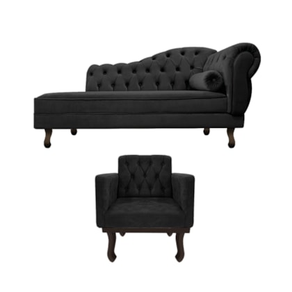 Kit Diva Recamier Juliana 120cm Lado Esquerdo e 1 Poltrona Classic Linho Preto - Amarena Móveis