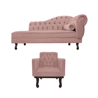 Kit Diva Recamier Juliana 120cm Lado Esquerdo e 1 Poltrona Classic Linho Rose - Amarena Móveis