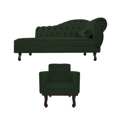 Kit Diva Recamier Juliana 120cm Lado Esquerdo e 1 Poltrona Classic Linho Verde - Amarena Móveis