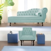 Kit Diva Recamier Juliana 120cm Lado Esquerdo e 1 Poltrona Classic Suede Azul Ciano - Amarena Móveis