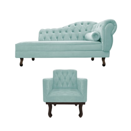 Kit Diva Recamier Juliana 120cm Lado Esquerdo e 1 Poltrona Classic Suede Azul Tiffany - Amarena Móveis