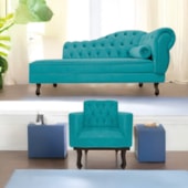 Kit Diva Recamier Juliana 120cm Lado Esquerdo e 1 Poltrona Classic Suede Azul Turquesa - Amarena Móveis