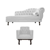 Kit Diva Recamier Juliana 120cm Lado Esquerdo e 1 Poltrona Classic Suede Branco - Amarena Móveis