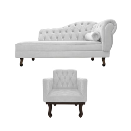 Kit Diva Recamier Juliana 120cm Lado Esquerdo e 1 Poltrona Classic Suede Branco - Amarena Móveis